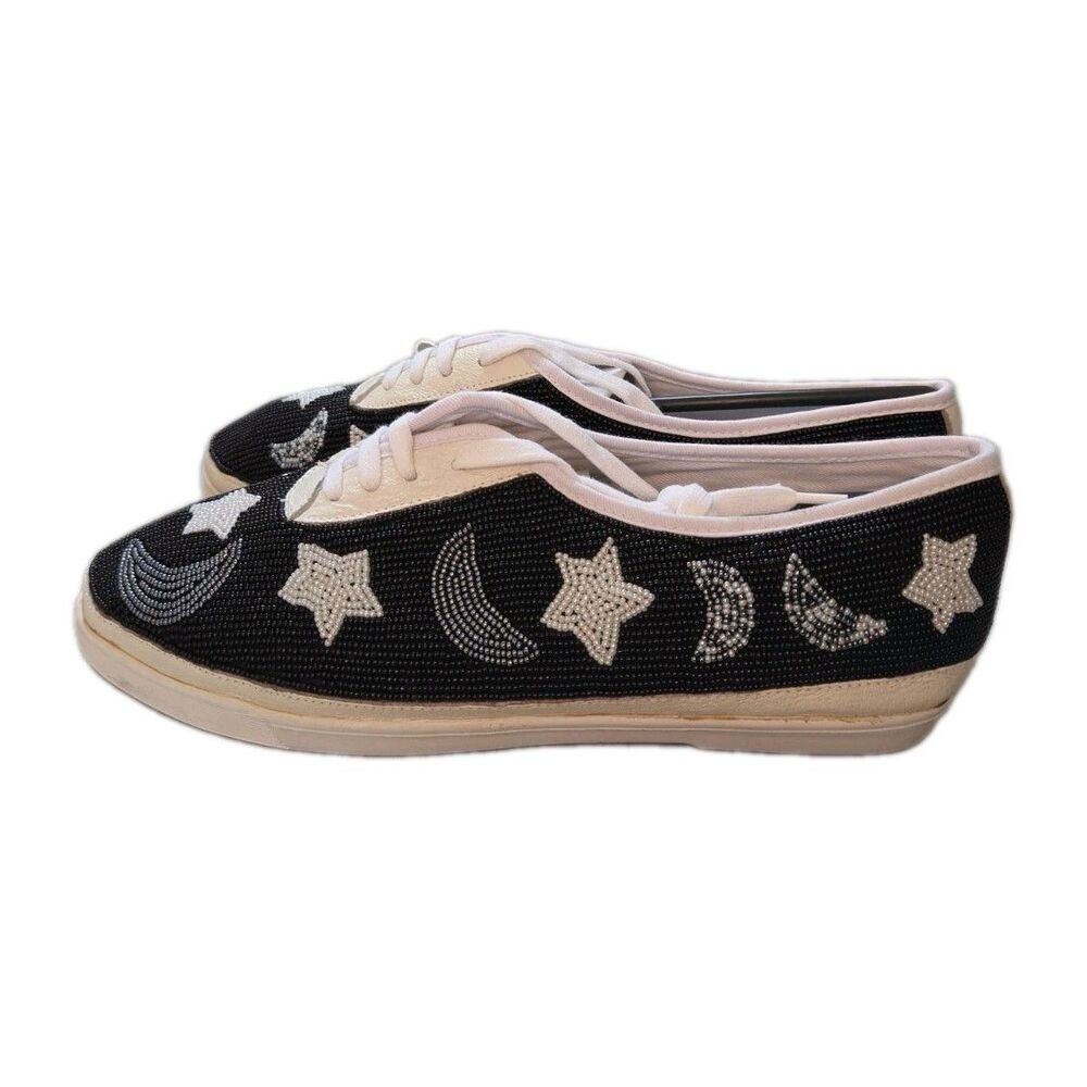 NWT Vintage Beadz Beaded Celestial Sneakers Black Moon Star Lace Up Womens 10